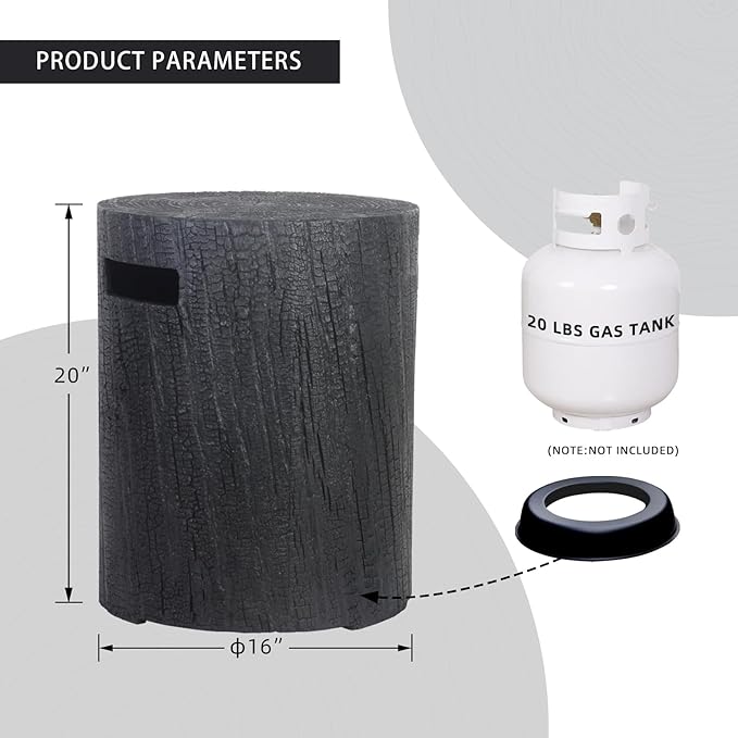Afterglow 16" Propane Tank Cover Table, Round Tank Container Fits Standard 20 lbs Propane Tank Outdoor Gas Tank, Deck Backyard Patio, Faux Wooden Black