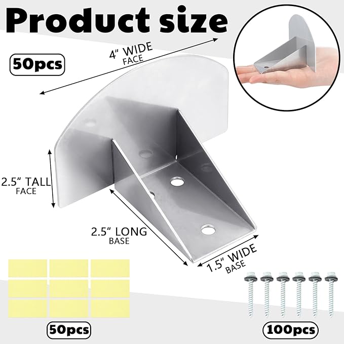 50 Pcs Snow Guards, Roofs Snow Guards, Stainless Steel Snow Stops, Prevent Sliding Ice Snow Stop Buildup with Adhesive Gasket and Screws for Metal Roofs Steel Roof Winter Supplies (Silver)