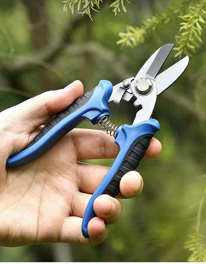 Professional Garden Scissors, 6.5 Inch Heavy Duty Pruning Shears, Blue and Black Comfort Grip