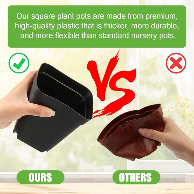 Square Nursery Pots 5.5 Inch, Plastic Plant Pot with Drainage Holes, Reusable Seedling Starter Pots Garden Flower Pots Planters for Indoor Plants, Transplanting, Succulents, Cuttings
