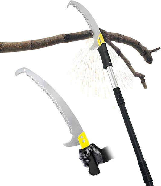 11FT Pole Saw with Adjustable Length for Tree Trimming, Lightweight Manual Pruning Saw with Mn Steel Blade, Long Extension Branch Cutter Pole Pruner for Yard, Garden, Patio and Forestry Use