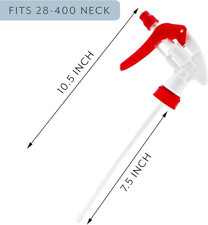 Cornucopia Brands 28-400 Replacement Trigger Sprayer Nozzles (12-Pack); Heavy Duty Replacement Part 16oz / 32oz Spray Bottles w/ 10-Inch Dip Tube