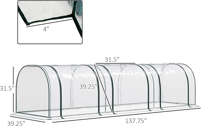 Outsunny 11' x 3' x 2.5' Mini Greenhouse, Portable Tunnel Green House with Roll-Up Zippered Doors, UV Waterproof Cover, Steel Frame, Clear
