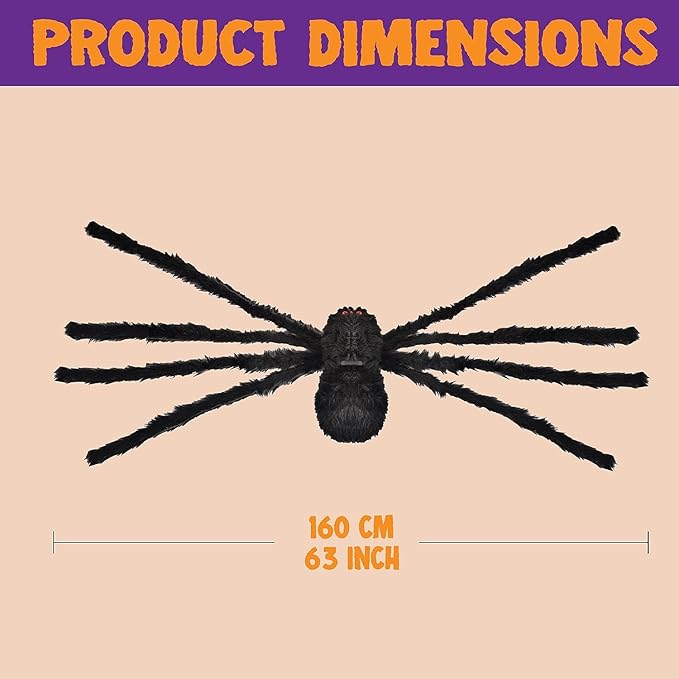JOYIN 2 Pack 5 Ft Halloween Outdoor Decorations Hairy Black Spider, Scary Giant Spider, Fake Large Haunted House Props, Halloween Yard Lawn Decorations Party Indoor Decor