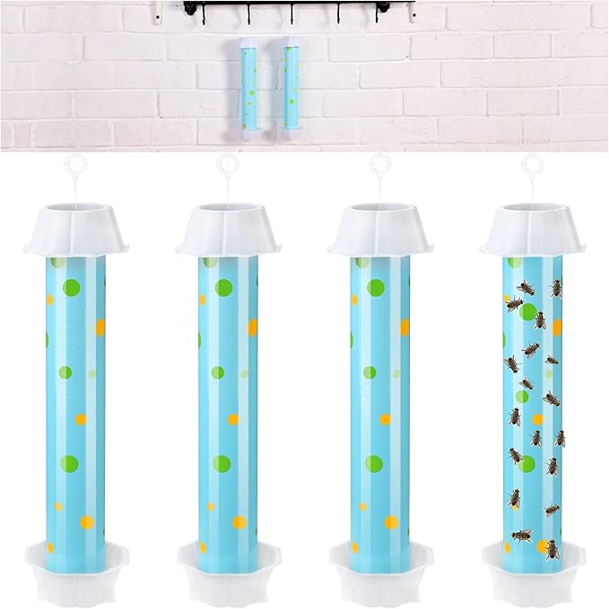 Qualirey 4 Pcs Sticky Fly Trap Fly Stick with Hanging Hook Adhesive Flying Catcher for Indoor Outdoor Trap Houseflies and Flying Insects Mosquito Bee Wasp Moth (Classic Style)