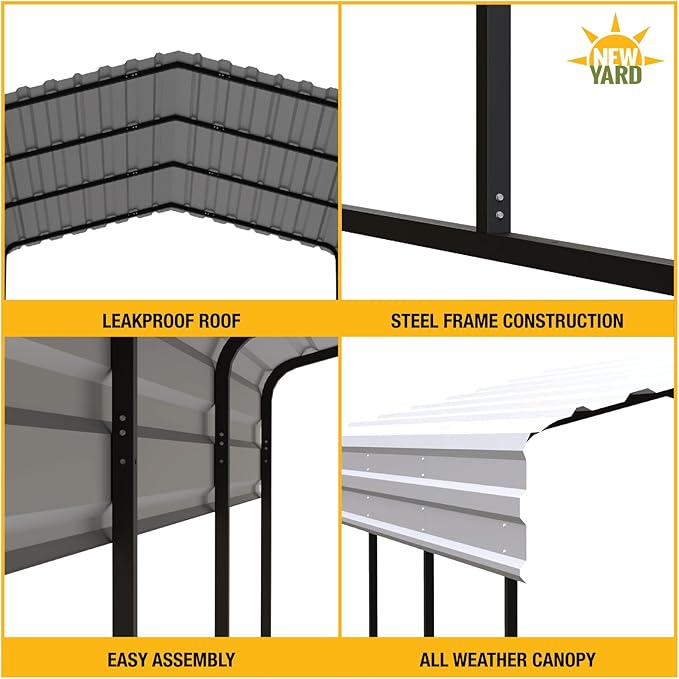 Carport 10 x 15 x 7 ft Eggshell Sturdy All-Steel Heavy Duty Canopy Shelter with Metal Frame for Parking a Car, SUV, Truck, Boat, Motorcycle, and Other Vehicles Outdoor in Your Driveway