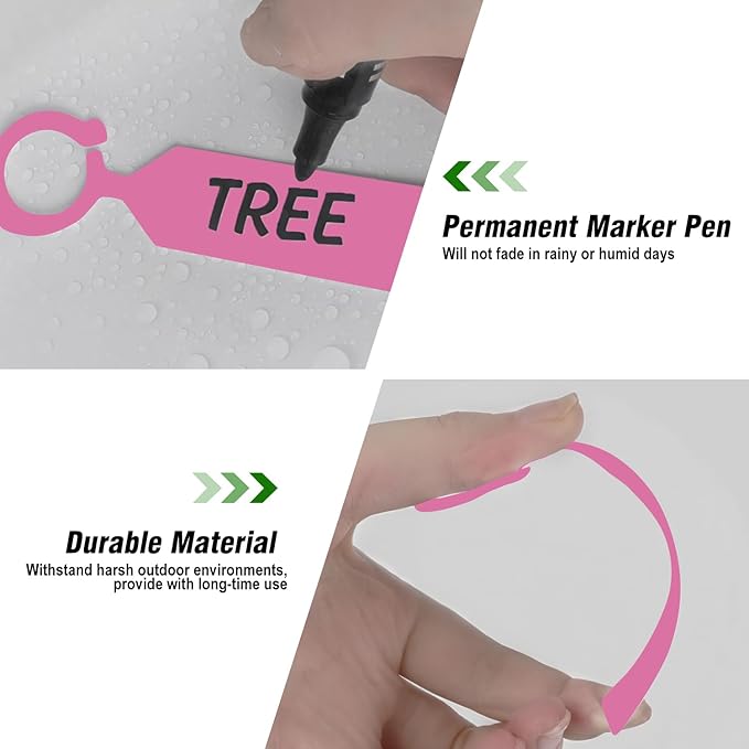 Plant Labels Yuanling 100Pcs Plastic Waterproof Plant Tree Tags Nursery Garden Markers for Indoor Outdoor Gardening Plants Vegetables Flowers Potted (Pink Color with 1 Marker Pen)