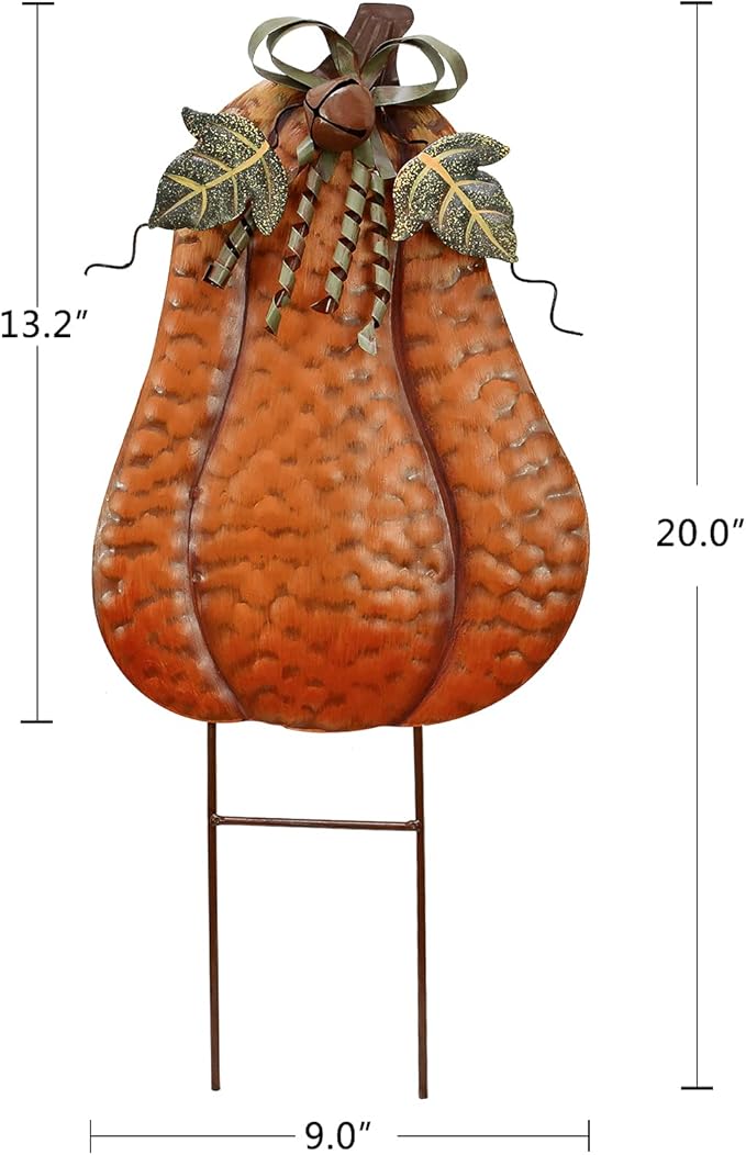 Metal Pumpkin Garden Stakes - Autumn Decorative Yard Signs - Indoor Outdoor Plant Flower Stake Fall Lawn Ornaments Pumpkin Decoration for Harvest Halloween (20")