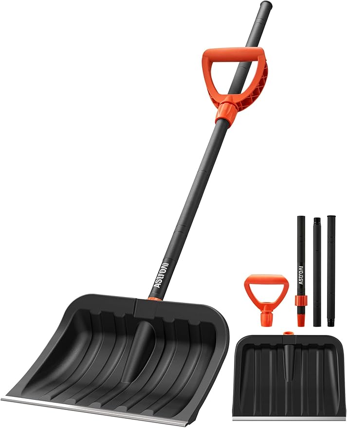 AstroAI 62" Heavy-Duty Snow Shovel with Adjustable Ergonomic D-Shape Handle, 17-Inch Wide Snow Shovel for Car with Stainless Steel Blade, Easily Remove Heavy Snow from Car, Driveway, Yard