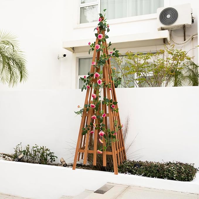 Wooden Obelisk Trellis The Ideal Support for Indoor and Outdoor Gardens, 68''H×20''W, Perfect for Tomatoes, Cucumbers, and Climbing Plants, Can Also be Used as a Background Decoration