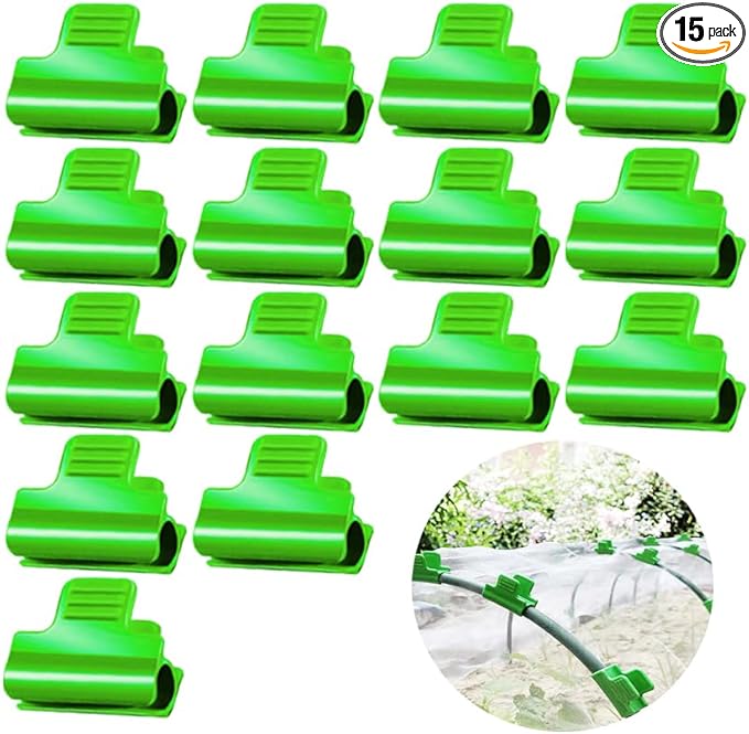 15pcs Greenhouse Clamps, 25mm Garden Hoops Clips Green Film Row Cover Netting Tunnel Plant Frame Shading Netting Rod Clip for Fixing Greenhouse Frame Shelters Garden Net (24-26mm Poles)