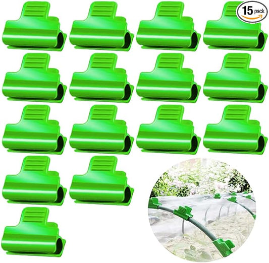 15pcs Greenhouse Clamps, 25mm Garden Hoops Clips Green Film Row Cover Netting Tunnel Plant Frame Shading Netting Rod Clip for Fixing Greenhouse Frame Shelters Garden Net (24-26mm Poles)