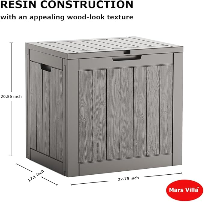 Mars Villa Deck Box, Waterproof Weatherproof and UV Resistant Resin Storage Bin with Lockable Lid, Ideal for, Outdoor, Patio Furniture Cushions, Pool Supplies, Garden Tools (31 Gallon, Grey)