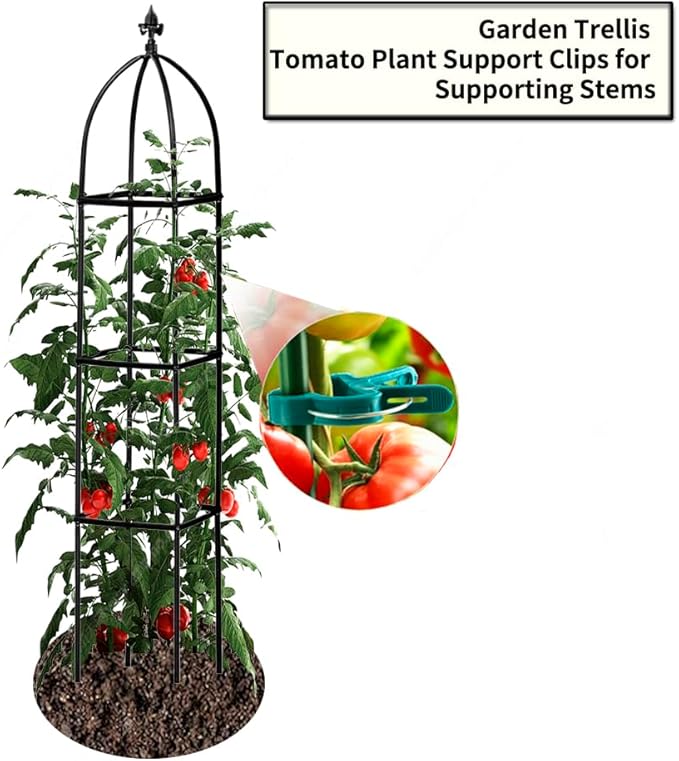 Garden Trellis for Climbing Plants Outdoor - Powder-Coated Steel 63" Metal Trellis Towering Plant Support - Heavy Duty Obelisk Trellis for Climbing Vine, Vegetables & Flowers,Deep Green