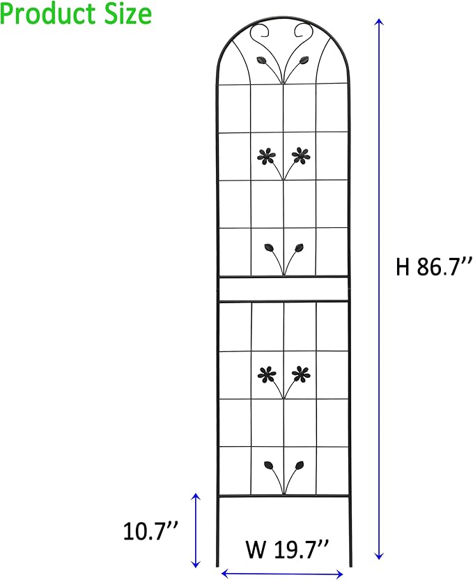Garden Trellises, 2 Pack Black Metal Coated Rustproof Trellis for Climbing Plants Outdoor, Roses, Vines, Flowers, and Vegetables-19.7×86.7 inches