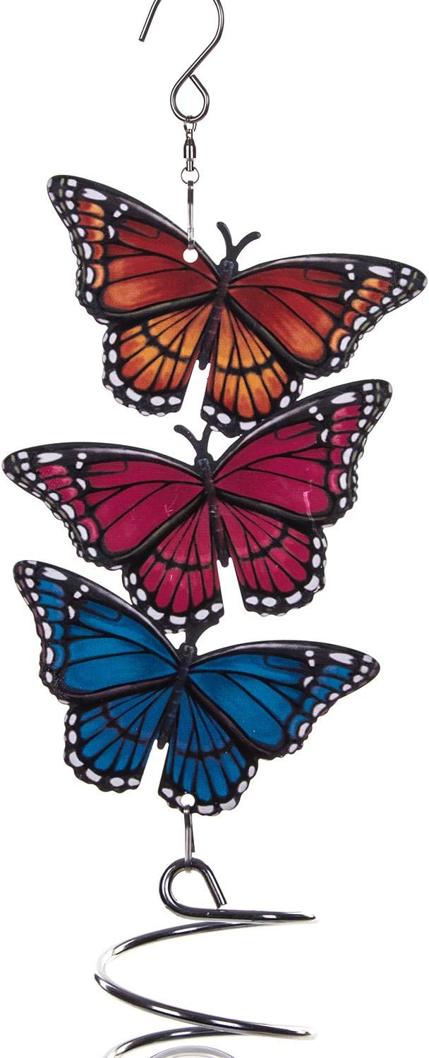 18" Wind Spinner Hanging Metal Figurine Spinner with Glass Ball for Garden Décor, Wind Sculptures & Spinners for Indoor Outdoor Garden Ornament, Butterfly