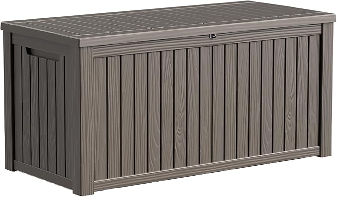 180 Gallon Deck Box,Resin Outdoor Storage Box with Lockable for Patio Furniture, Pool Accessories, Garden Tools Waterproof Outside Storage Box, Grey