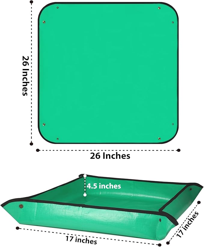 HKZ Repotting Mat for Indoor Plant - 26'' x 26'' Planting Mat Soil Mess Control, Portable Succulent Planting Potting Tray Waterproof Gardening Transplanting Bonsai Tools(Pale Green)
