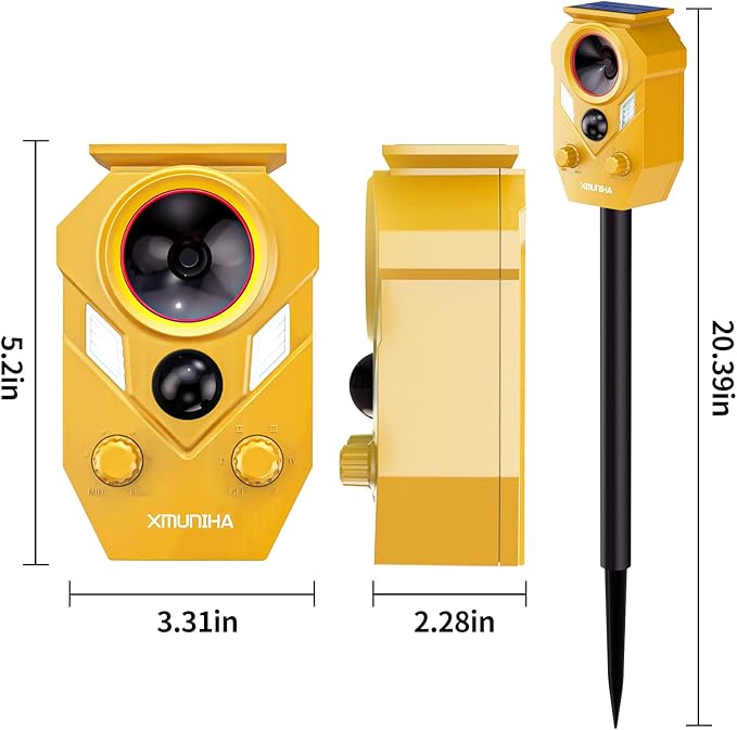 Solar Ultrasonic Animal Repellent Outdoor, Deer Repellent for Yard with RIP Sensor, IP65 Waterproof Squirrels Repeller, Effective Deterrent Cat, Raccoons, Skunks, Rabbits - Orange