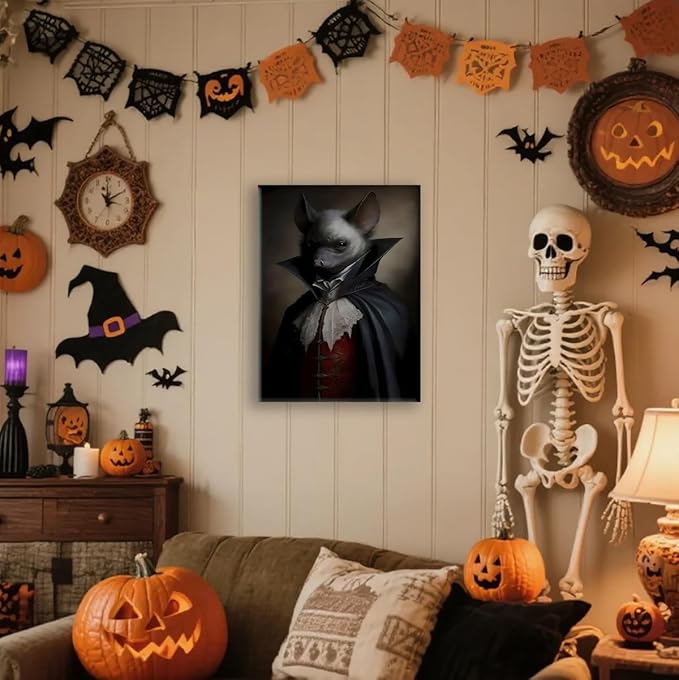 Jatinoo Gothic Bat Wall Art Canvas Print - 11.5x15 Inch Framed Vintage Poster, Dark Academia & Halloween Decor for Gothic Home, Aesthetic Room