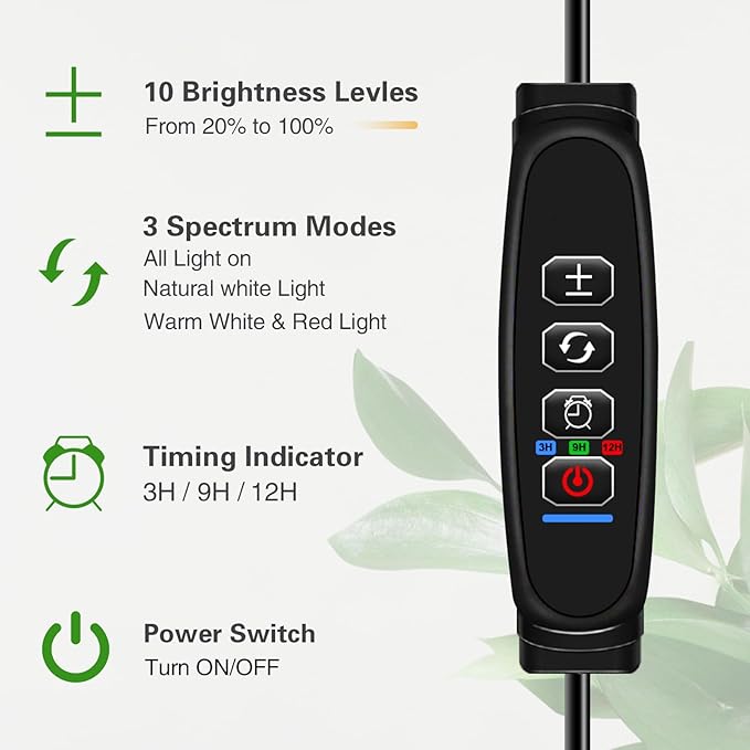 Full Spectrum Grow Light with Stand for Indoor Plants, Floor Plant Light, 3/9/12H Timer, 3 Color Modes, Adjustable Height 16.5–67in, for Large Plants & Home Décor(2 Heads)