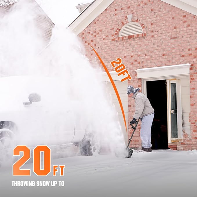 Litheli 12-Inch Battery Powered Snow Shovel, 20V Brushless Cordless Snowblower, Electric Shovel for Snow Removal, 20-Ft Snow Throwing