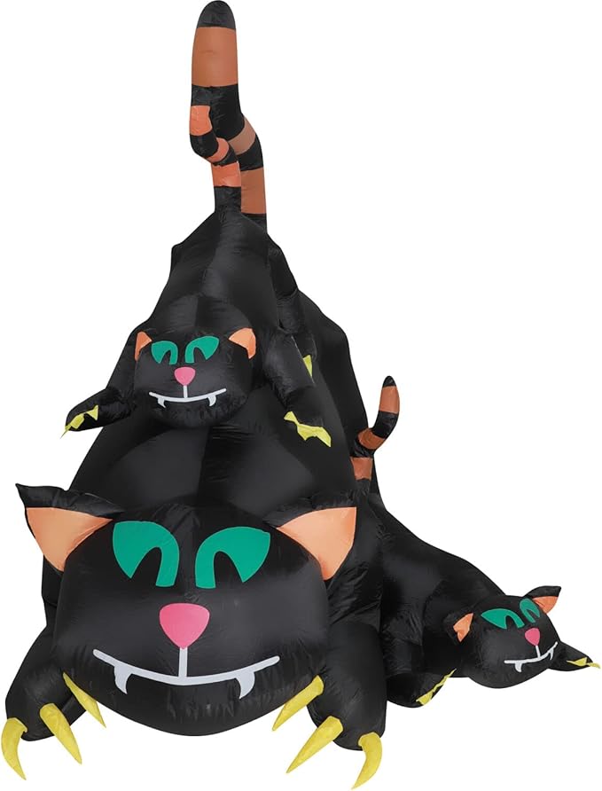 Haunted Hill Farm 5-ft. Black Cat Trio Blow Up with Lights, Outdoor Halloween Inflatable Decoration for Lawn and Yard, Giant Spooky Holiday Decor