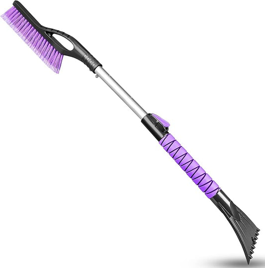 HEEYA Ice Scraper and Brush for Car, Extendable Snow Brush and Ice Scraper for Car Windshield Window, Car Snow Scraper and Brush with Foam Grip for SUV Truck Automobile Vehicle - Purple