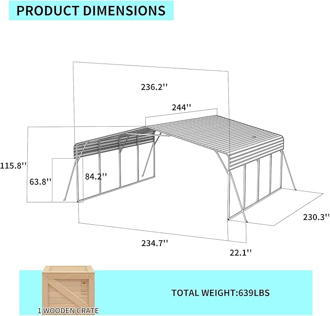 20x20 FT Metal Carport, Heavy Duty Car Port Canopy with Galvanized Steel Roof & Frame, Oversized Metal Carport Kit, Outdoor 2 Car Garage, Steel Car Shelter for Car, Boat, Truck, Dark Gray