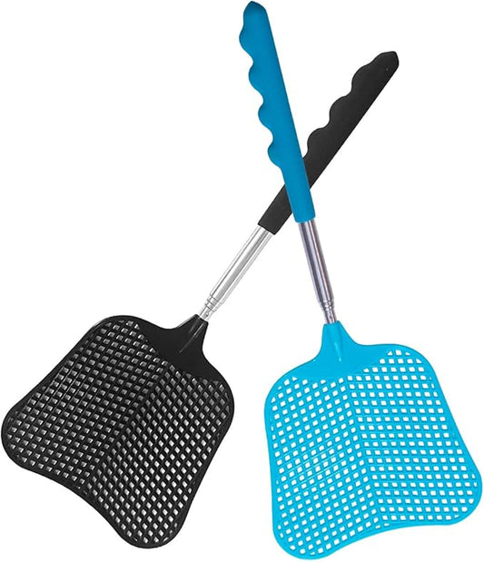 Wapodeai 2 Pack Fly Swatters Heavy Duty Set, Telescopic Fly Swatter, Stainless Steel Handle for Flyswatter (Blue & Black)
