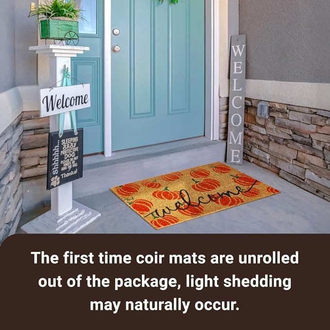 KANKUN Halloween Coco Coir Door Mat with Heavy Duty Backing, Welcome Doormat (17" x 30"), Doormat Entrance (Welcome1 - Halloween)