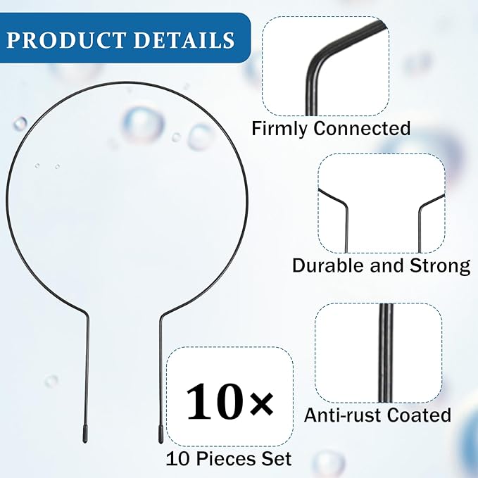 10 Pcs Black Iron Circle Trellis for Potted Plants, Indoor/Outdoor Plant Support Frames for Climbing Plants, Roses, Peas, Morning Glories
