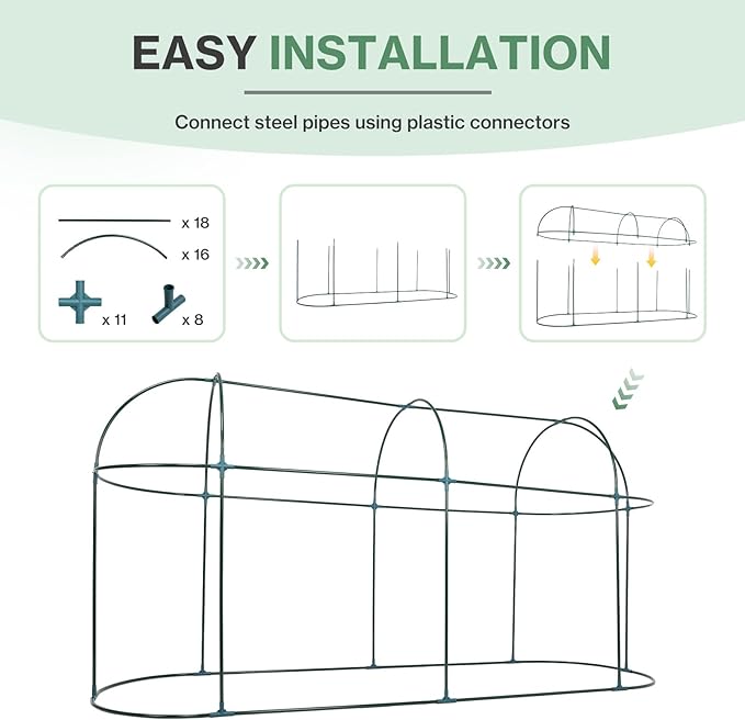 Aoodor 10 x 3 x 5 Ft Plant Protection Grow Tent Arched Roof Crop Cage with Side Netting Zippered Door for Protect Plants, Herbs, Fruits, Green