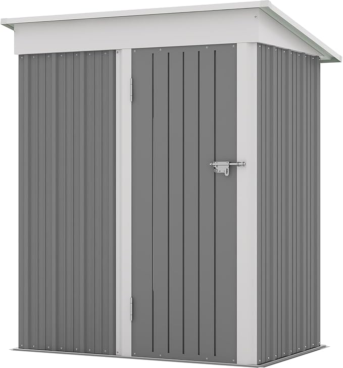 Patiowell 5x3 FT Outdoor Storage Shed, Garden Tool Shed with Sloping Roof and Lockable Door, Metal Shed for Backyard Garden Patio Lawn, Gray