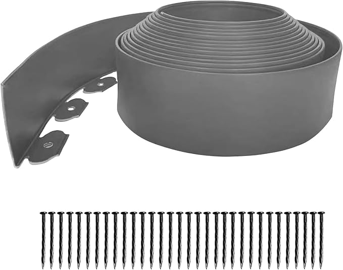 Landscape Edging Border,66ft Garden Edging Garden Borders Edging【4INCH Hight】 Paver Edging Include 60 Stakes, Flexible Lawn Edging Border for Yard, Lawn, Gardens (Grey)