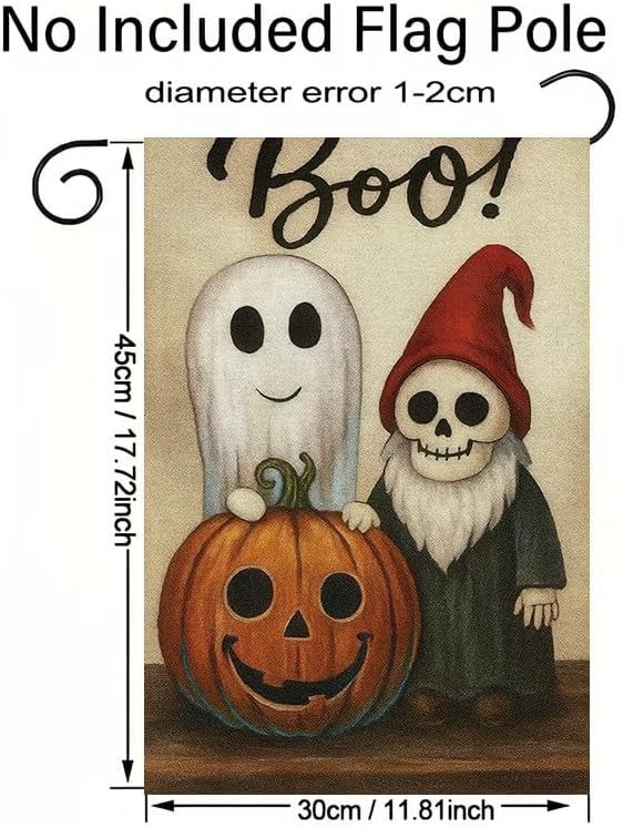 Halloween Garden Flag 12x18 Inch Double Sided Ghost Pumpkin Skeleton Yard flag Outdoor Holiday Party Porch Decor for Patio Lawn Garden Home Decoration