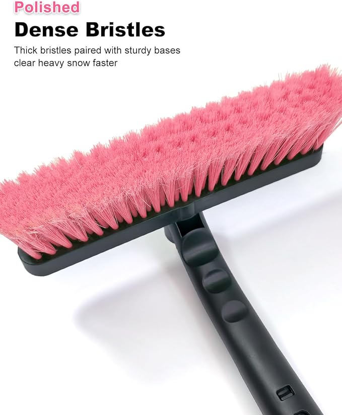 SEAAES 33 Inch Snow Brush and Ice Scraper for Car Windshield, Extendable Snow Scraper and Brush with Foam Grip for Truck SUV Vehicle Window - Pink