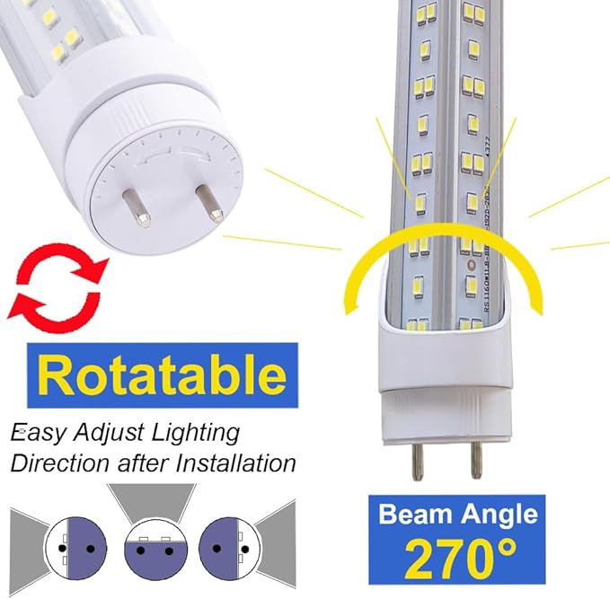 T8 LED Bulbs 4 Foot, T12 LED Replacement 4FT 72W Fluorescent Tube Lights,7200lm 6500K Cool White,2 Bi-Pin G13 Base Type B Tube Lights, Ballast Bypass, Double Ended Power, NO RF FM Driver