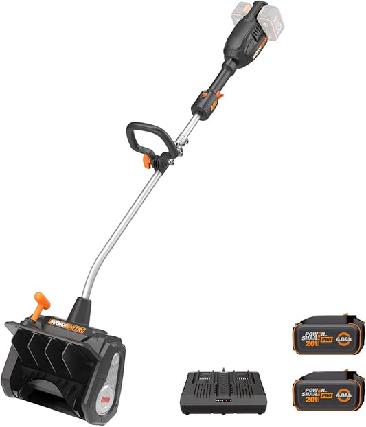 WORX Nitro 40V 12'' Electric Snow Shovel, 4-Car Driveway Cordless Snow Thrower, 2 Speeds Brushless Motor, Adjustable Front Handle, 4.0 Ah Battery and Charger Included, WG460