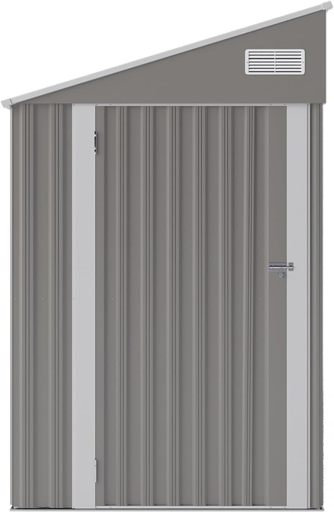 4×8 FT Outdoor Metal Storage Shed,Heavy-Duty Lean to Storage Shed with Lockable Single Side Hinge Door,Waterproof Metal Storage Tool House W/Sloping Roof,Air Vent&Protect Film,for Backyard,Gray