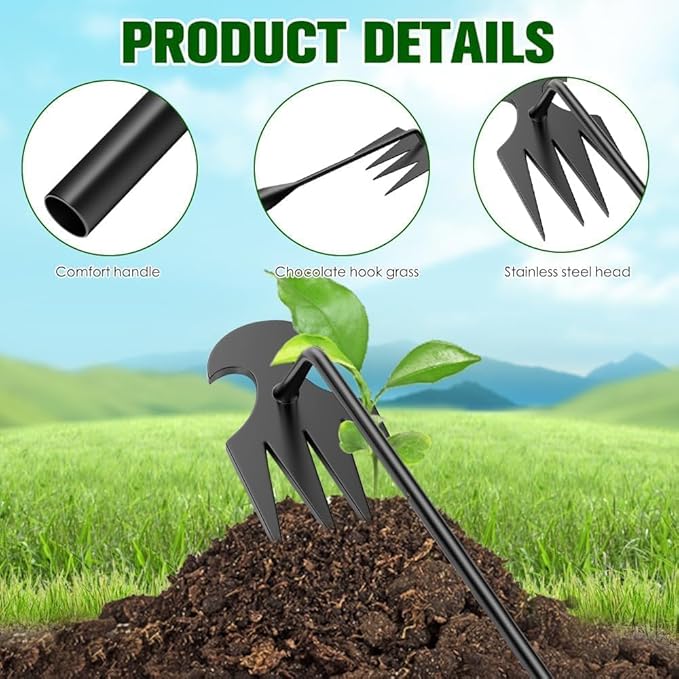 2Pcs Weed Puller Tool, Weeding Artifact Uprooting Steel Hand Weeder Tool for Garden Yard Farm - Durable Manganese, Manual Multifunctional Weeding Artifact Kit (Black)