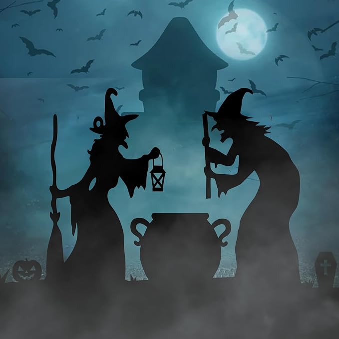 Large Halloween Witch Cutouts Decorations Outdoor, 60”×26”, Witch Silhouette Black Cat and Cauldron Set for Yard, Halloween Decor Outdoor, Scary Lawn and Party Decor, Waterproof & Easy to Install