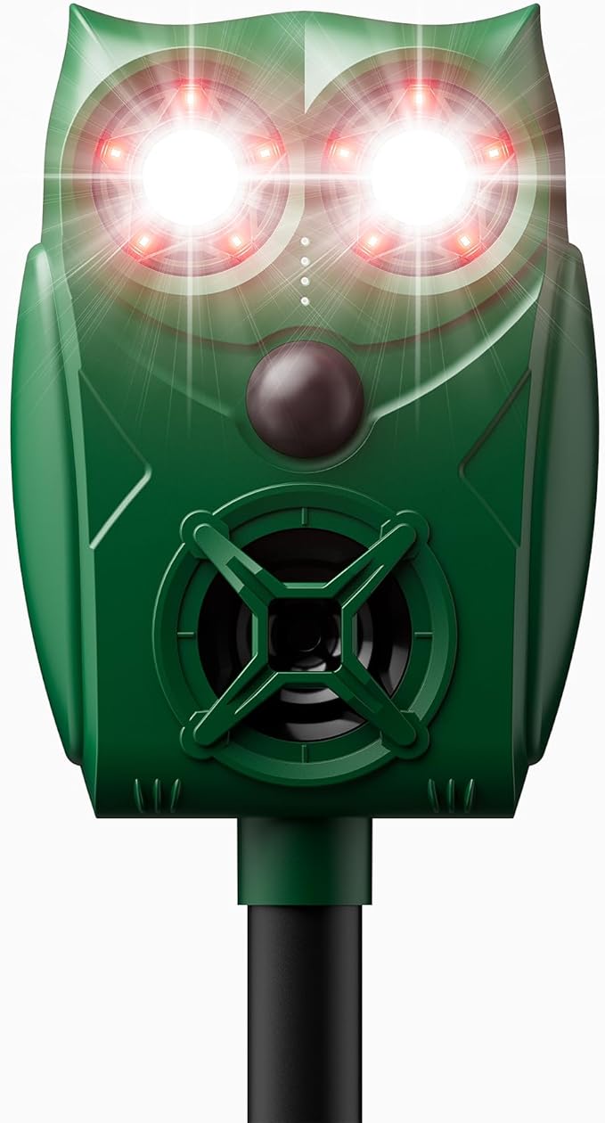 Solar-Powered Ultrasonic Animal Repellent with Motion Sensor, Waterproof Deer Repellent Device with Visual Indicator for Yard, Garden, and Plants, Effective to Repel Deer, Coyotes, Raccoons, and Cats