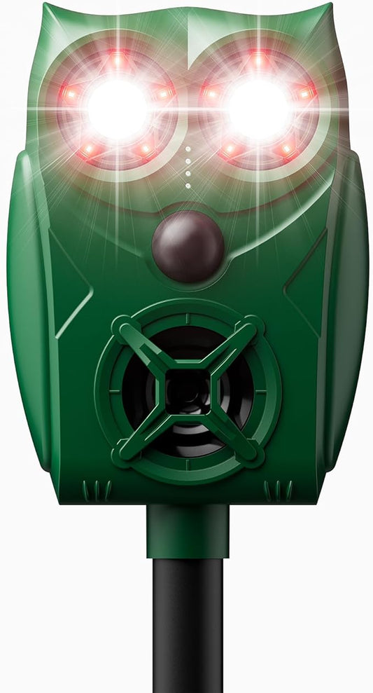 Solar-Powered Ultrasonic Animal Repellent with Motion Sensor, Waterproof Deer Repellent Device with Visual Indicator for Yard, Garden, and Plants, Effective to Repel Deer, Coyotes, Raccoons, and Cats