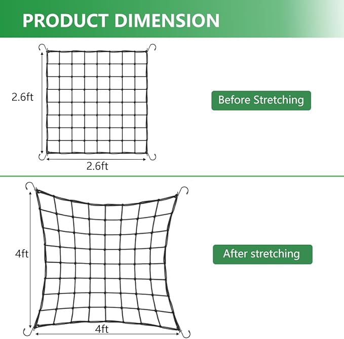 Trellis Net for Grow Tent, 4X4FT Elastic Trellis Netting with 4 Hooks, Heavy-Duty Trellis Netting Support for Indoor Plants, Gardening