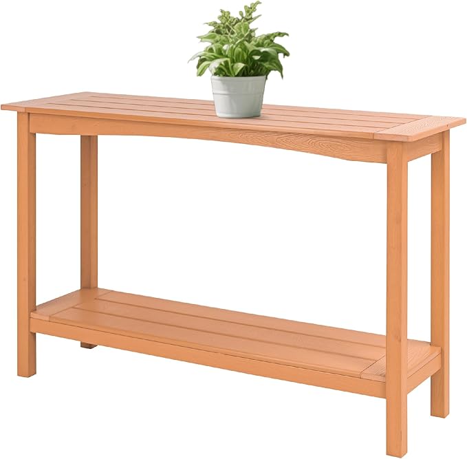 Outdoor Console Table, 48'' 2-Shelf SideTable Indoor/Outdoor Use, Multifunctional Buffet Table Bar Storage Organizer for Entryway,Yard, Weatherproof HIPS Patio Plant Stand Table, Brown