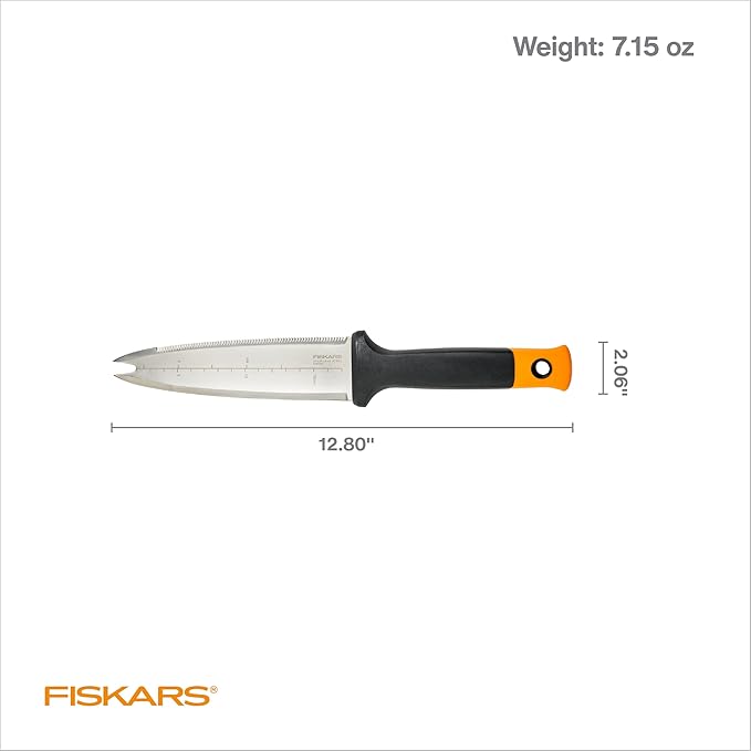 Fiskars Hori Hori Garden Knife with Sheath, Multi-Purpose Heavy Duty Gardening Hand Tool for Weeding, Planting, Digging with Hanging Hole