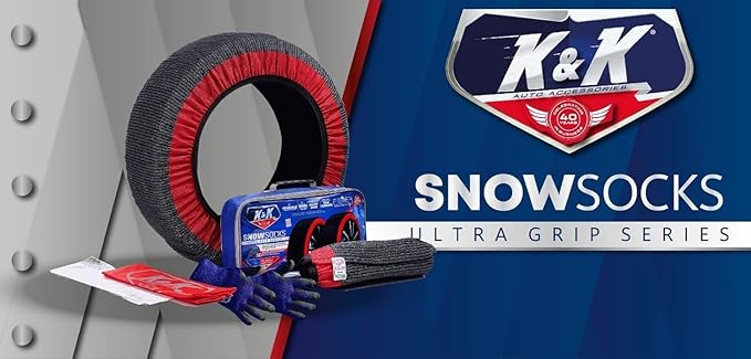 K&K Auto Accessories Snow Socks for Tires - Pro Series for Ultimate Grip Alternative for Tire Snow Chain - Snow Traction Device for Passenger Cars SUVs Trucks Winter Emergency Accessory(X-Large)