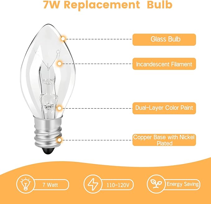 Original Flea Trap Light Bulb Replacement, 10 Pack 7W Replacement Bulbs for Flea Traps Inside Your Home, 7 Watt 120 Volt Flea Trap Bug Night Light Bulbs with Screw-in Base for Most Flea Trap Lamp