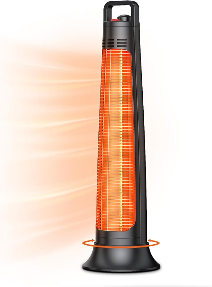 Outdoor Patio Heater, Electric Infrared Heat for Garage Backyard Indoor use, Portable Space Radiant Tower Heater with 60°Oscillating, Safety Lock, IP65 Waterproof, Black